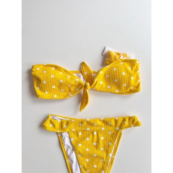 NWT Urban Outfitters OUT FROM UNDER Sia Yellow Polka Dot Crinkle Bikini Size M/L - Picture 4 of 13